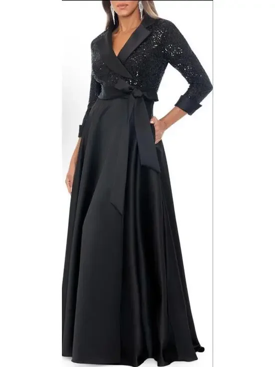 New Xscape Evenings Sequin Long Sleeve Tux Ballgown In Black Size 6 $298 - Picture 3 of 12